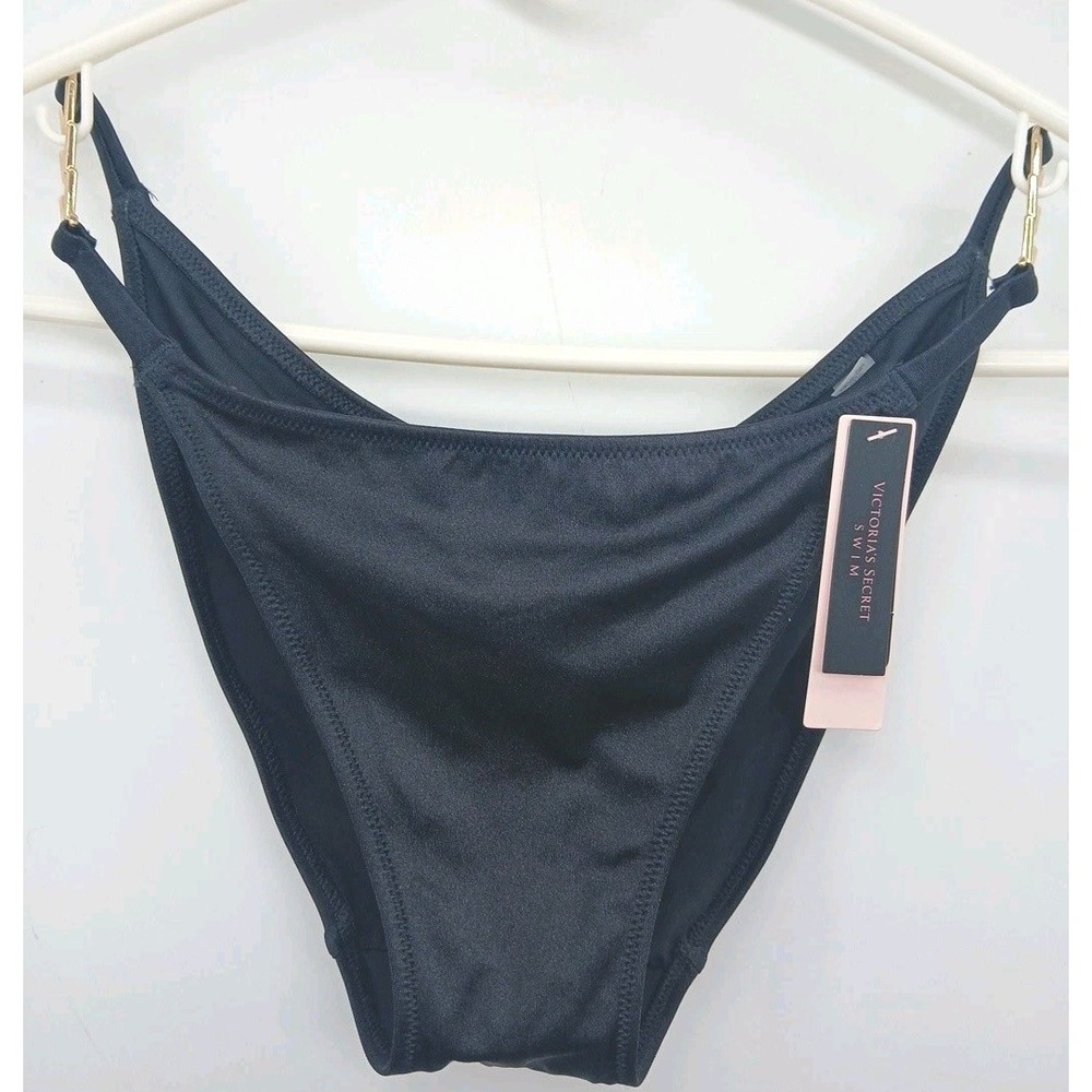 VS Black Brazilian Gold Chain Strap Bikini Bottom New Size M - Picture 3 of 8